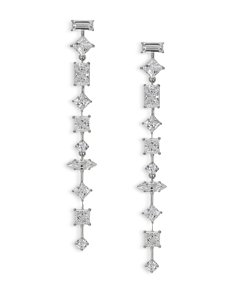 NADRI RARE JEWELS CUBIC ZIRCONIA LINEAR DROP EARRINGS RHODIUM PLATED