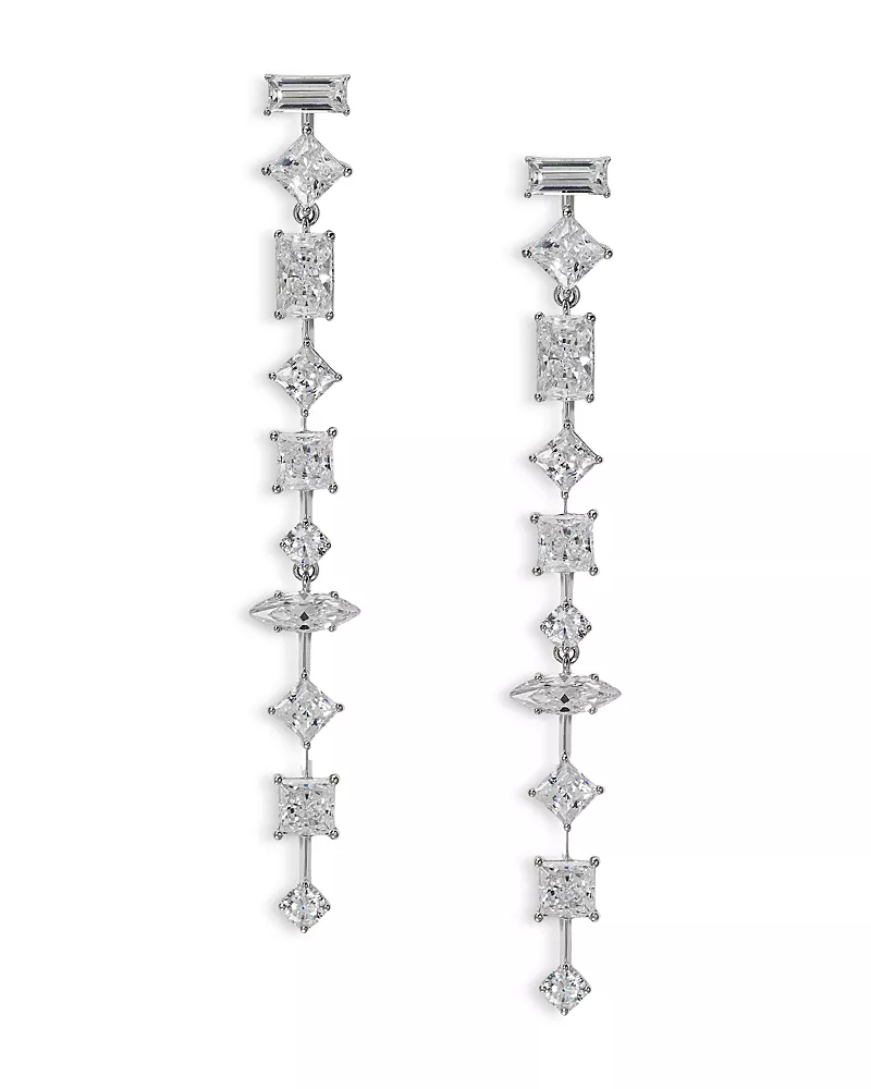 Nadri Rare Jewels Cubic Zirconia Linear Drop Earrings Rhodium Plated