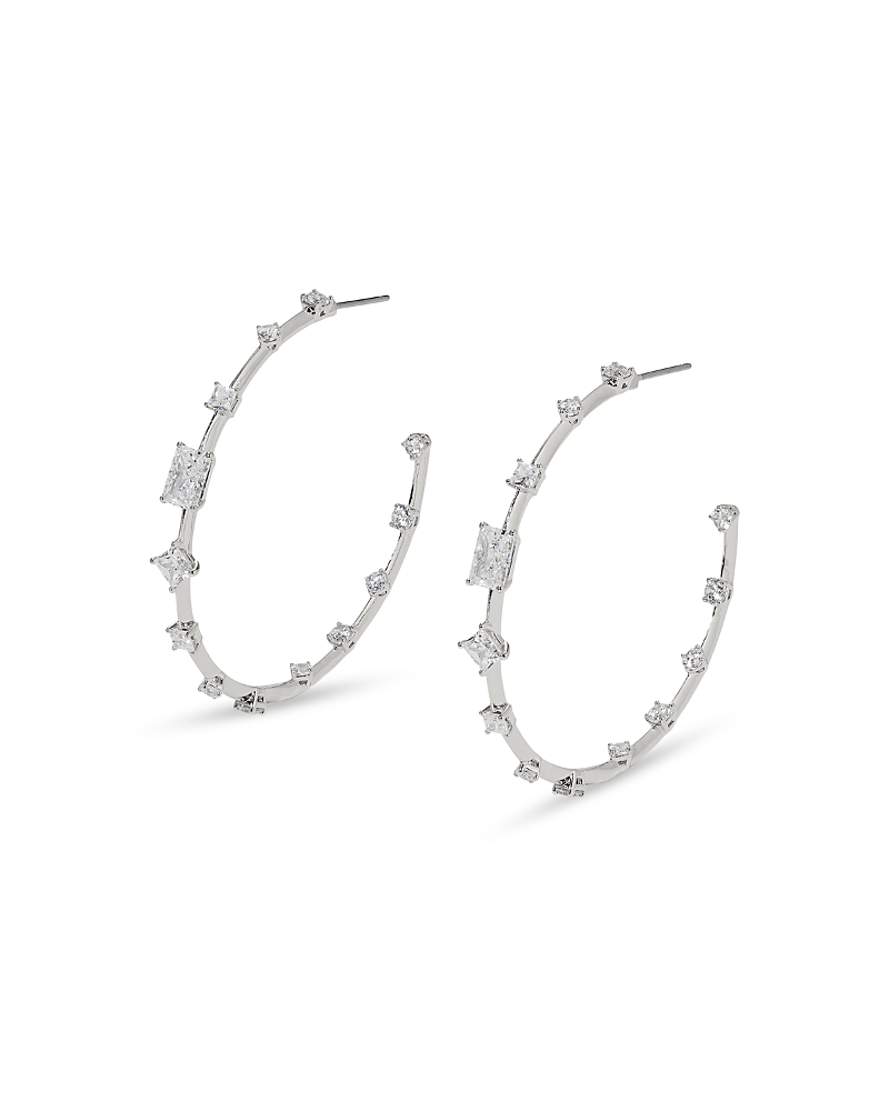 NADRI RARE JEWELS CUBIC ZIRCONIA C HOOP EARRINGS IN RHODIUM PLATED