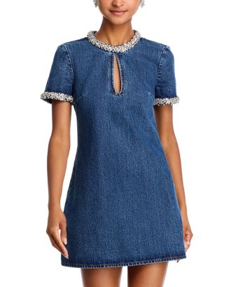 Self-Portrait Embellished Denim Mini Dress | Bloomingdale's Women