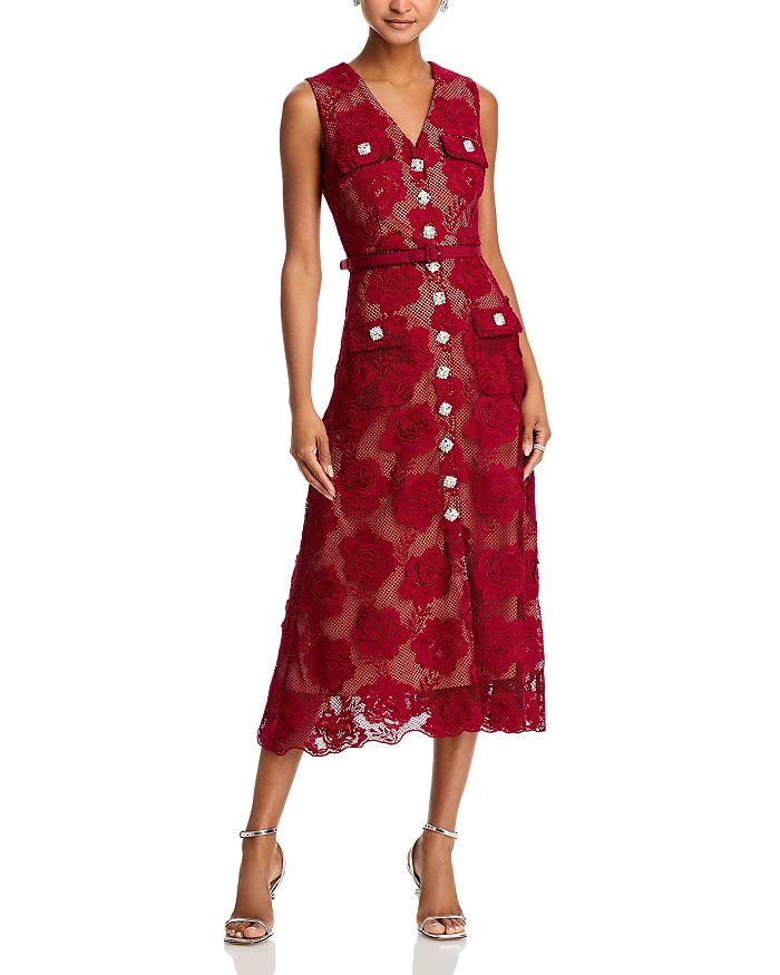 Self-Portrait Floral Lace Sleeveless Midi Dress | Bloomingdale's