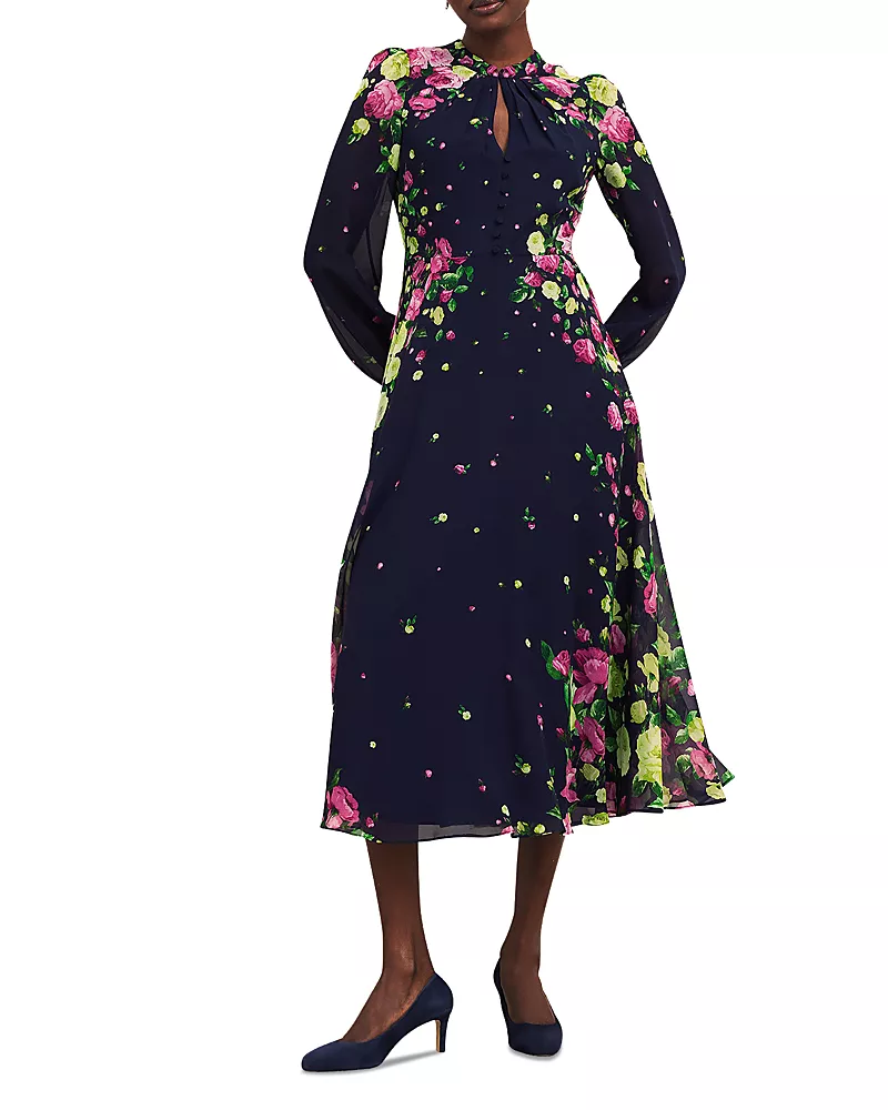 Hobbs London Eva Floral Print Silk Midi Dress