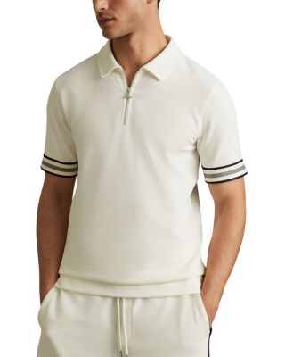 REISS - Bristol Nylon Stretch Textured Tipped Regular Fit Quarter Zip Polo Shirt