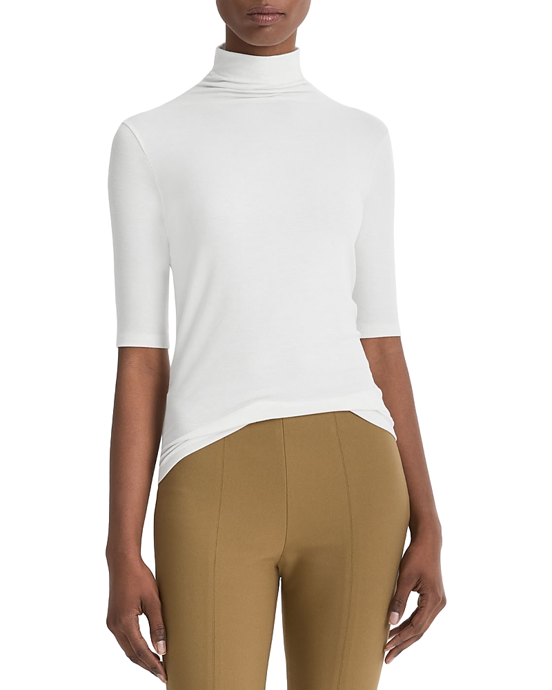 Shop Vince Cashmere Elbow Sleeve Turtleneck Sweater In Off White