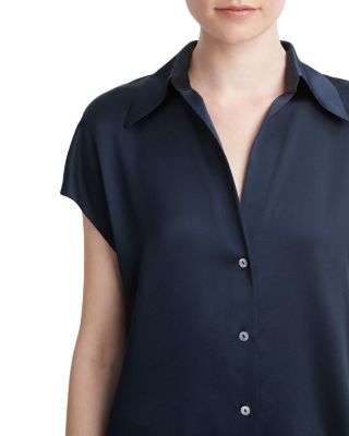 Silk Cap Sleeve Ruched Back Shirt 