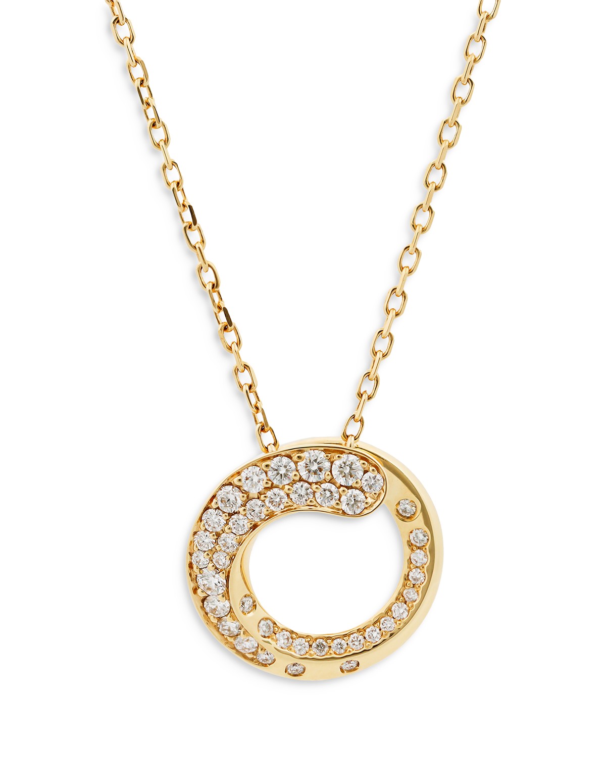 18K Yellow Gold Like Diamond Pavé Circle Pendant Necklace, 14-16"