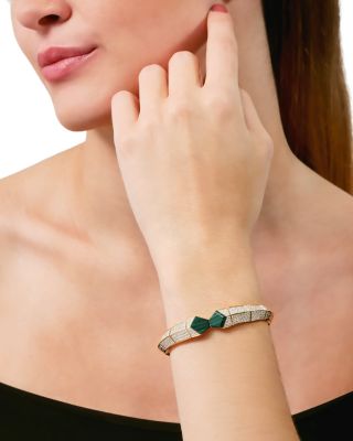 18K Yellow Gold Serpent Malachite & Diamond Stretch Bangle Bracelet - Exclusive