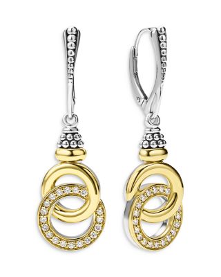 LAGOS - 18K Yellow Gold & Sterling Silver Signature Caviar Diamond Interlocking Drop Earrings