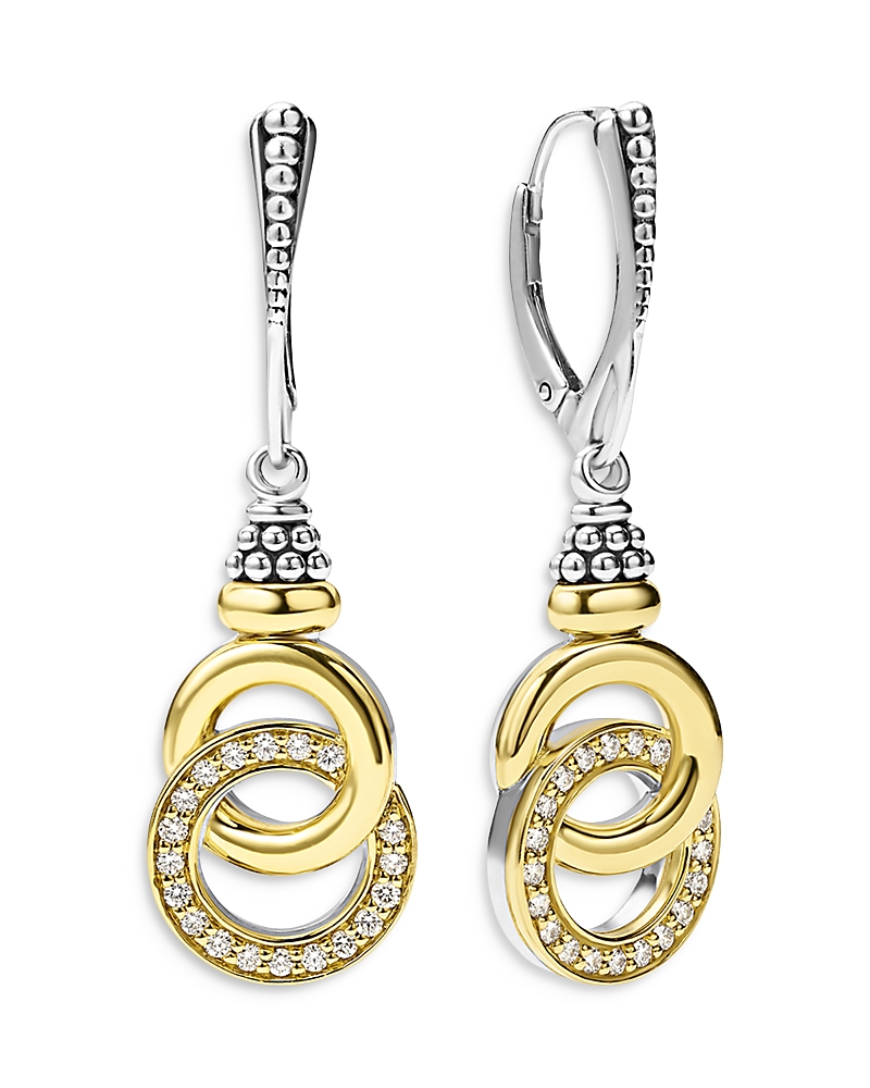 Lagos 18K Yellow Gold & Sterling Silver Signature Caviar Diamond Interlocking Drop Earrings