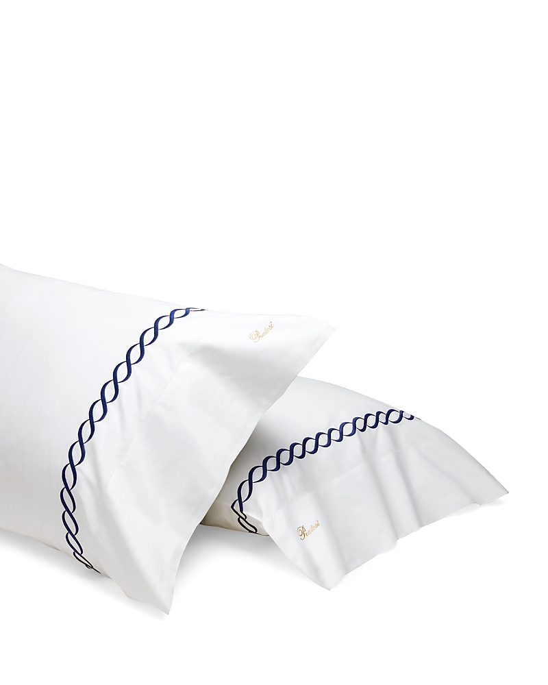 Pratesi Treccia Moderno Pillowcase, Standard, Set Of 2 In White/navy