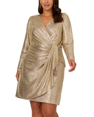 Adrianna Papell - Metallic Long Sleeve Draped Dress