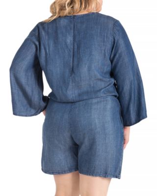 Plus Bell Sleeve Lace Up Denim Romper