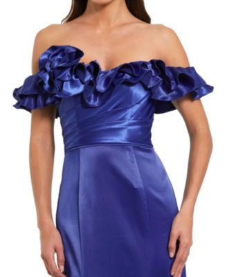 Satin Ruffle Detail Off The Shoulder Mermaid Gown