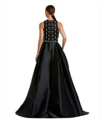 High Neck Sleeveless Beaded Rhinestone Trimmed Waist Ball Gown