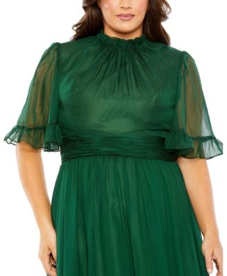  Plus High Neck Flutter Sleeve Ruffle Tiered High Low  Gown