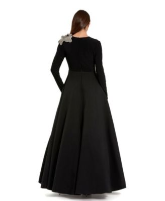 【Mac Duggal】ノースリーブボールガウンラインストーンフラワー ブラッククレープノースリーブボールガウン（ラインストーン