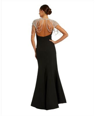 Draped Pearl Beaded Detail Mermaid Gown