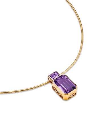 Amethyst & Pink Amethyst Emerald Cut Pendant Necklace in 14K Yellow Gold, 18"