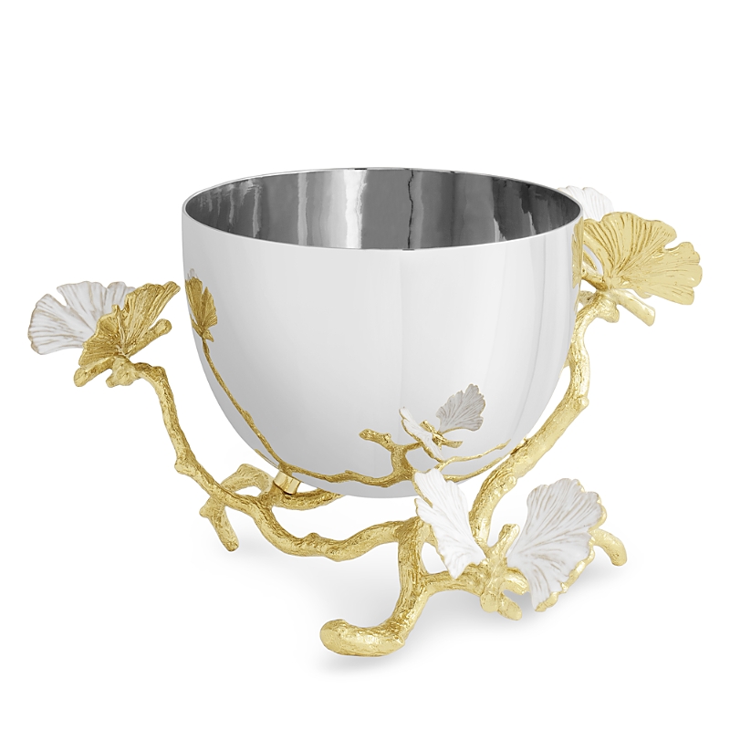 Michael Aram Butterfly Ginkgo White & Gold Nut Bowl In Silver