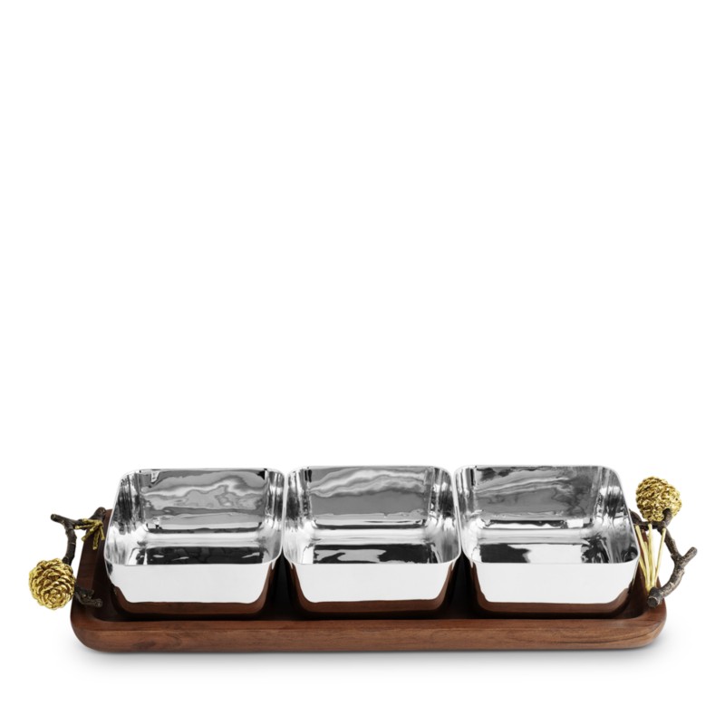 Michael Aram Pine Cone Wood Triple Bowl