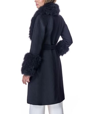 Belted Wool Coat with Rhinestone Button