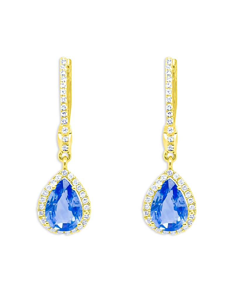 Meira T 14k Yellow Gold Blue Sapphire & Diamond Halo Dangle Huggie Hoop Earrings In Blue/gold