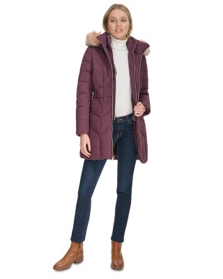 Hooded Faux Fur Trim Puffer Coat