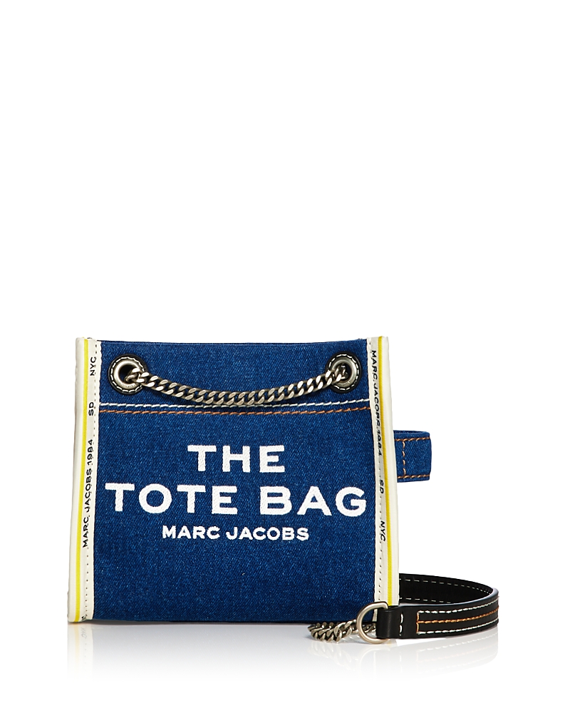 Marc Jacobs Sac Cabas The Denim Chain Micro Tote Bag In Dark Wash