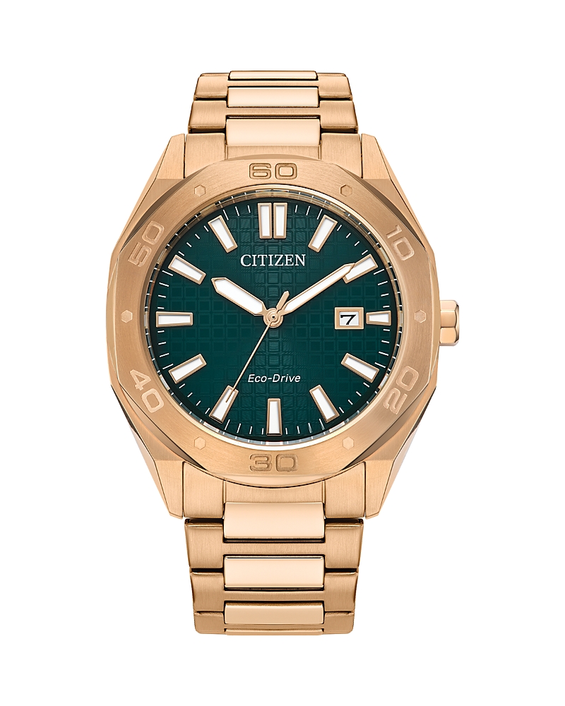 Citizen Mens Gold Tone Stainless Steel Bracelet Watch Bm7633-81x In Green/rose Gold
