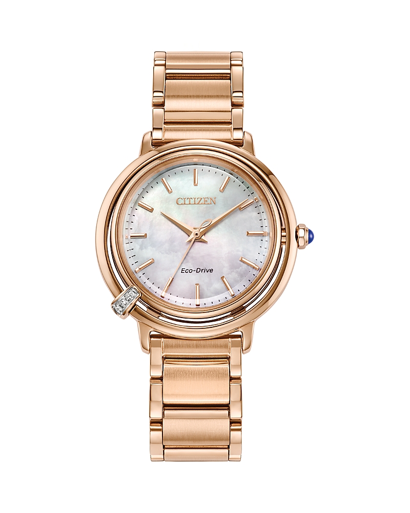 Citizen Womens Diamond Accent Gold Tone Stainless Steel Bracelet Watch Em1098-68d In White/rose Gold