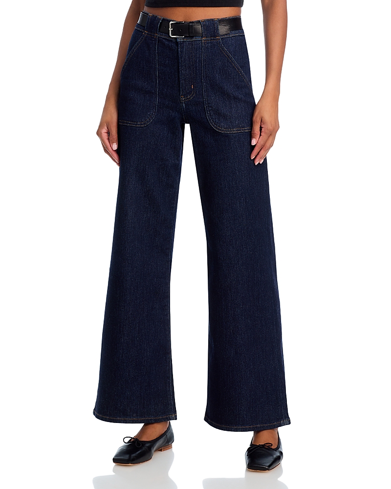 Frame Le Pixie Slim Palazzo Patch Pocket High Waist Wide Leg Jeans In Blue