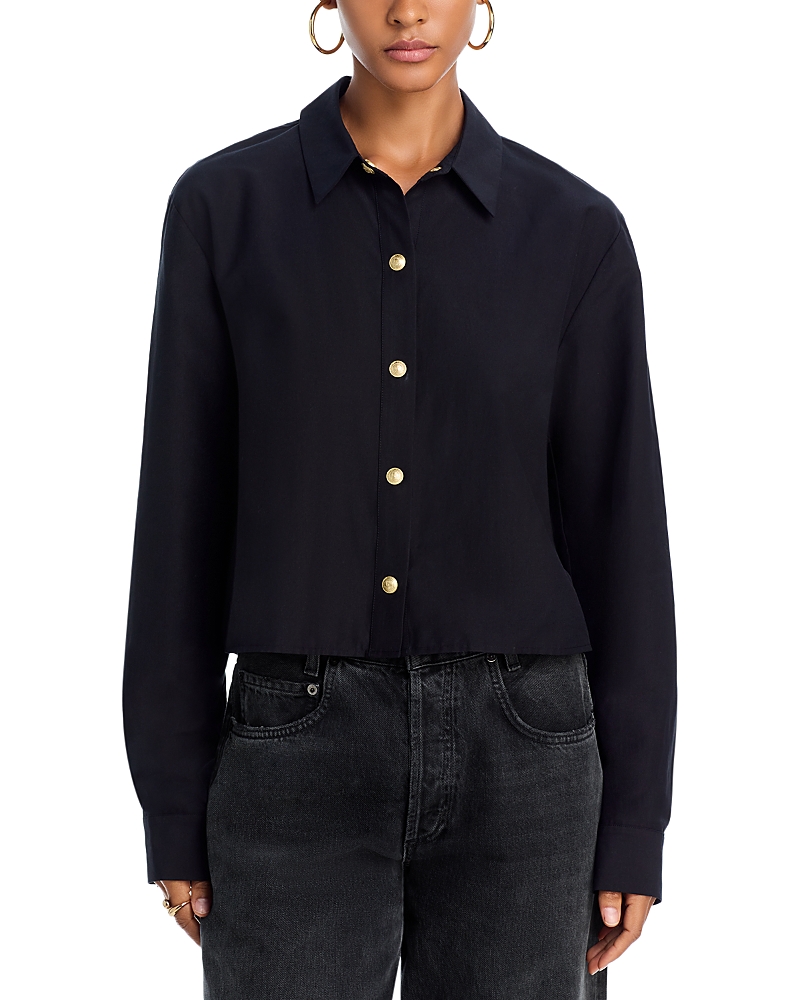 L'agence Cosette Cropped High-low Shirt In Black Gold