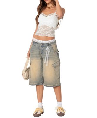 Lace Boxer Denim Bermuda Shorts