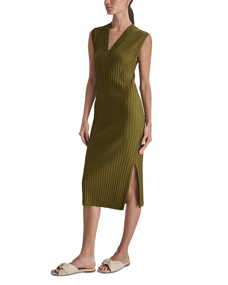 Dkny Sleeveless Wide Rib Sweater Dress In Dark Olive