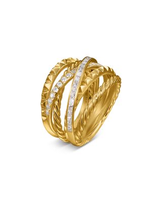 Crossover Trio Six Row Ring in 18K Yellow Gold with Diamonds, 17.5mm