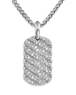 Men's Sculpted Cable Tag in Sterling Silver with Diamonds, 27mm