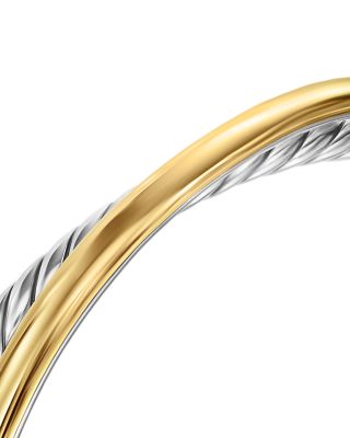 Crossover Two Row Cuff Bracelet in Sterling Silver with 14K Yellow Gold, 11mm