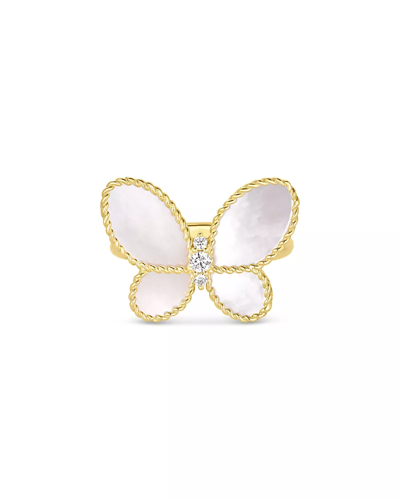 Roberto Coin 18K Yellow Gold Jasmine Mother of Pearl & Diamond Butterfly Ring