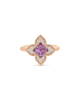 18K Rose Gold Venetian Princess Carnival Amethyst & Diamond Flower Ring