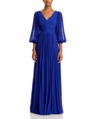 Chiffon Pleated V Neck Gown