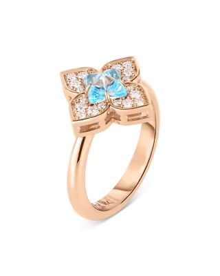 18K Rose Gold Venetian Princess Carnival Blue Topaz & Diamond Flower Ring