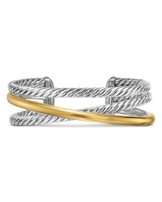 David Yurman - Crossover Three Row Cuff Bracelet in Sterling Silver with 14K Yellow Gold, 20mm