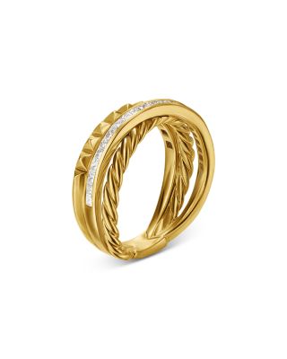 Crossover Trio Three Row Ring in 18K Yellow Gold with Diamonds, 8mm