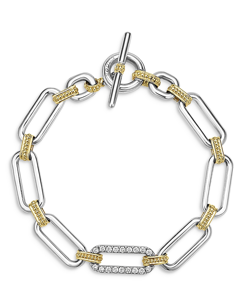 Lagos 18k Yellow Gold & Sterling Silver Signature Caviar Diamond Open Link Toggle Bracelet In Silver