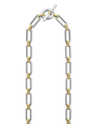 18K Yellow Gold & Sterling Silver Signature Caviar Diamond Station Link Collar Necklace, 18"