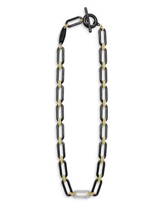 18K Yellow & White Gold Signature Caviar Diamond & Black Ceramic Station Link Necklace, 18"