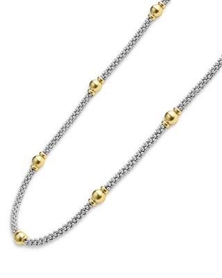 18K Yellow Gold & Sterling Silver Signature Caviar Bead Link Station Collar Necklace, 16"