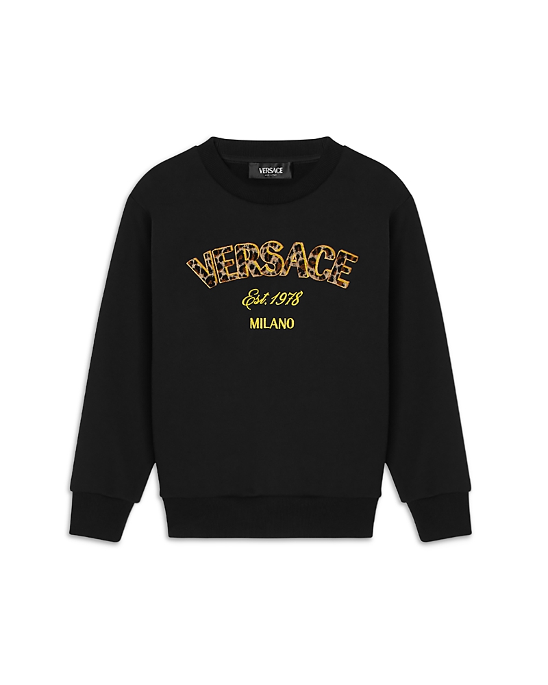 Versace Girls' Fleece Logo Sweatshirt - Little Kid In Black+chestnutgold