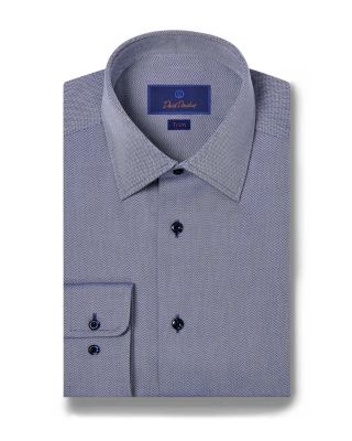 David Donahue - Cotton Micro Herringbone Trim Fit Dress Shirt