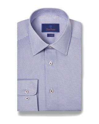 David Donahue - Cotton Micro Print Trim Fit Dress Shirt